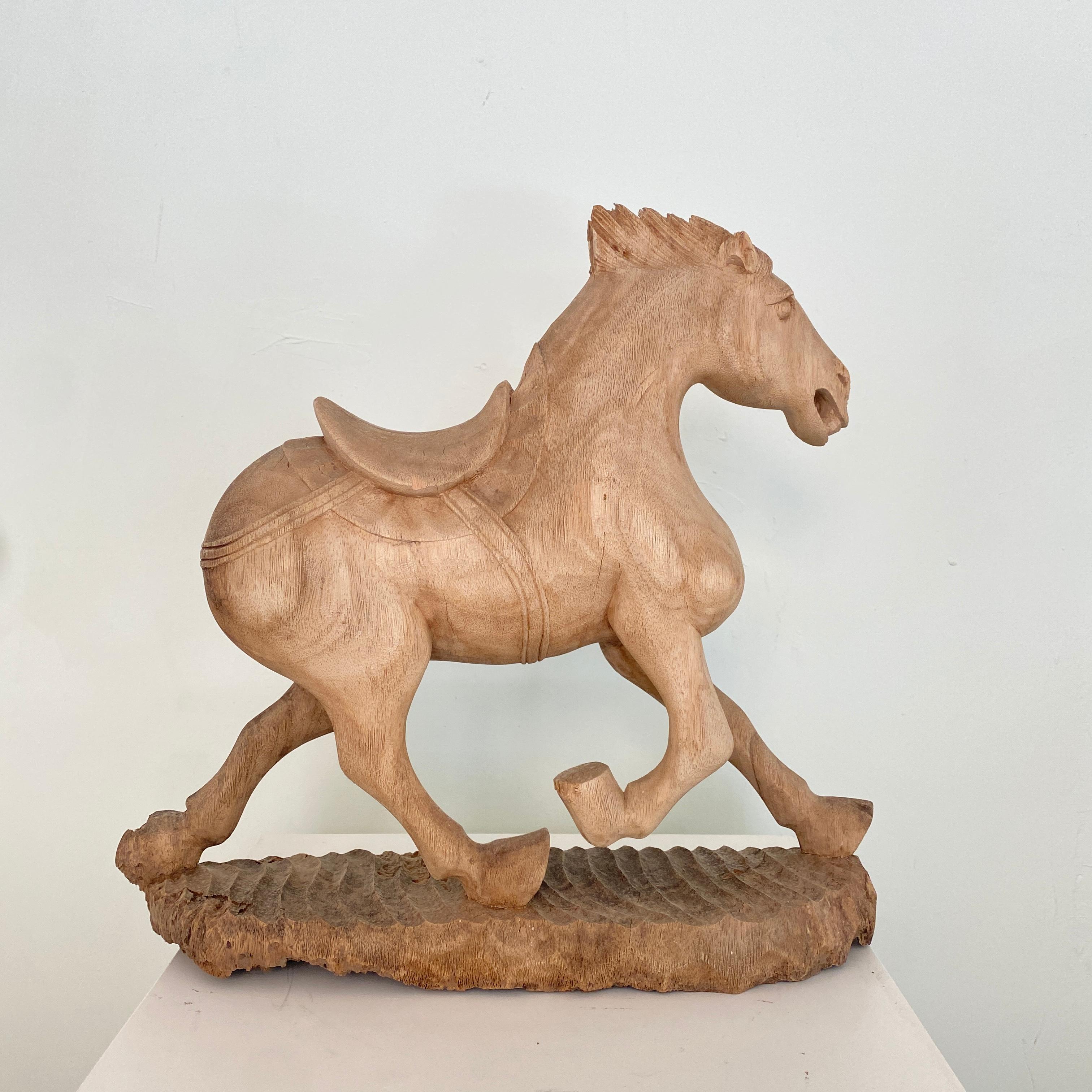 Late 19th Century Wabi Sabi Chinese Carved Wooden Tang Horse, Around 1870 8