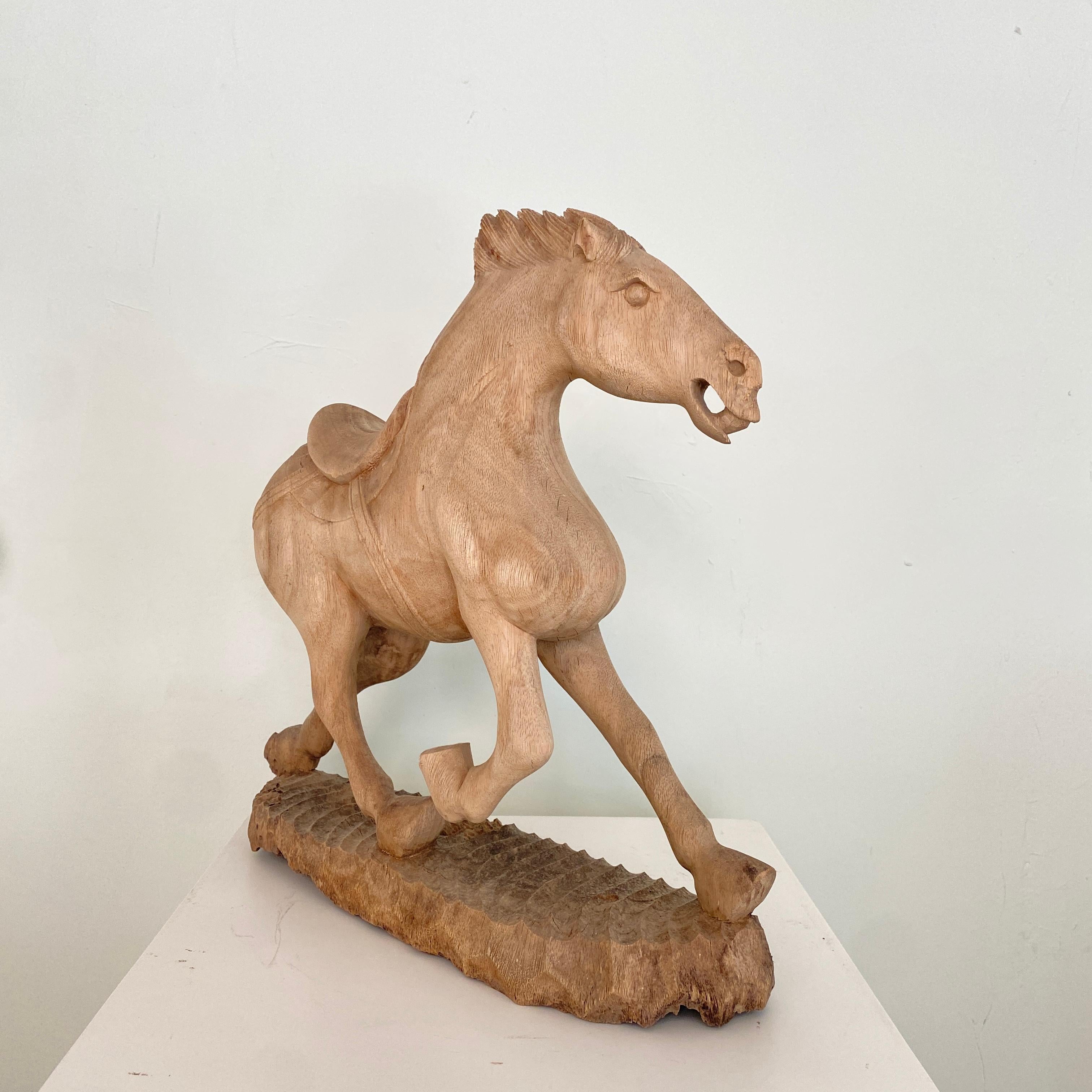 Late 19th Century Wabi Sabi Chinese Carved Wooden Tang Horse, Around 1870 10