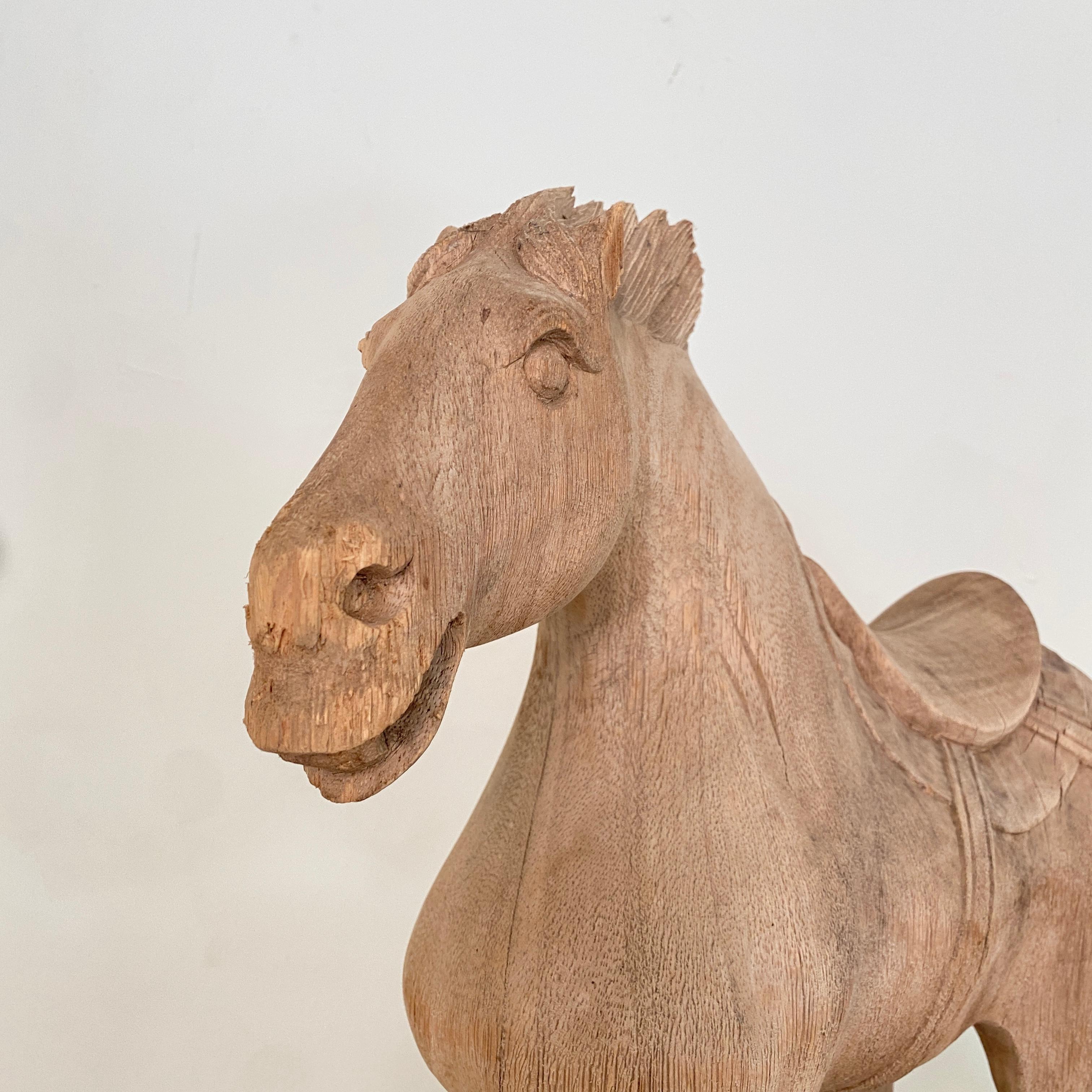 Late 19th Century Wabi Sabi Chinese Carved Wooden Tang Horse, Around 1870 11