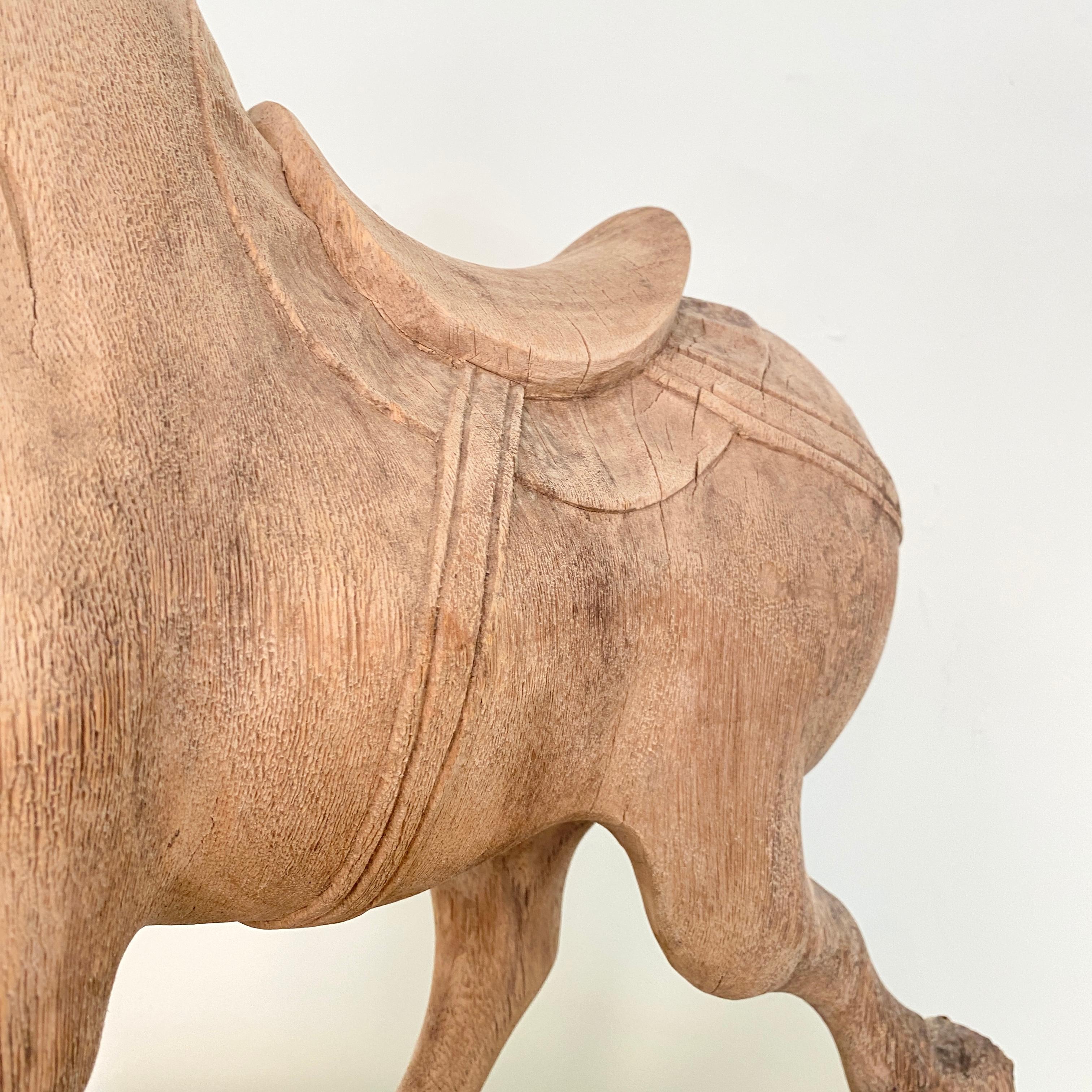Late 19th Century Wabi Sabi Chinese Carved Wooden Tang Horse, Around 1870 14