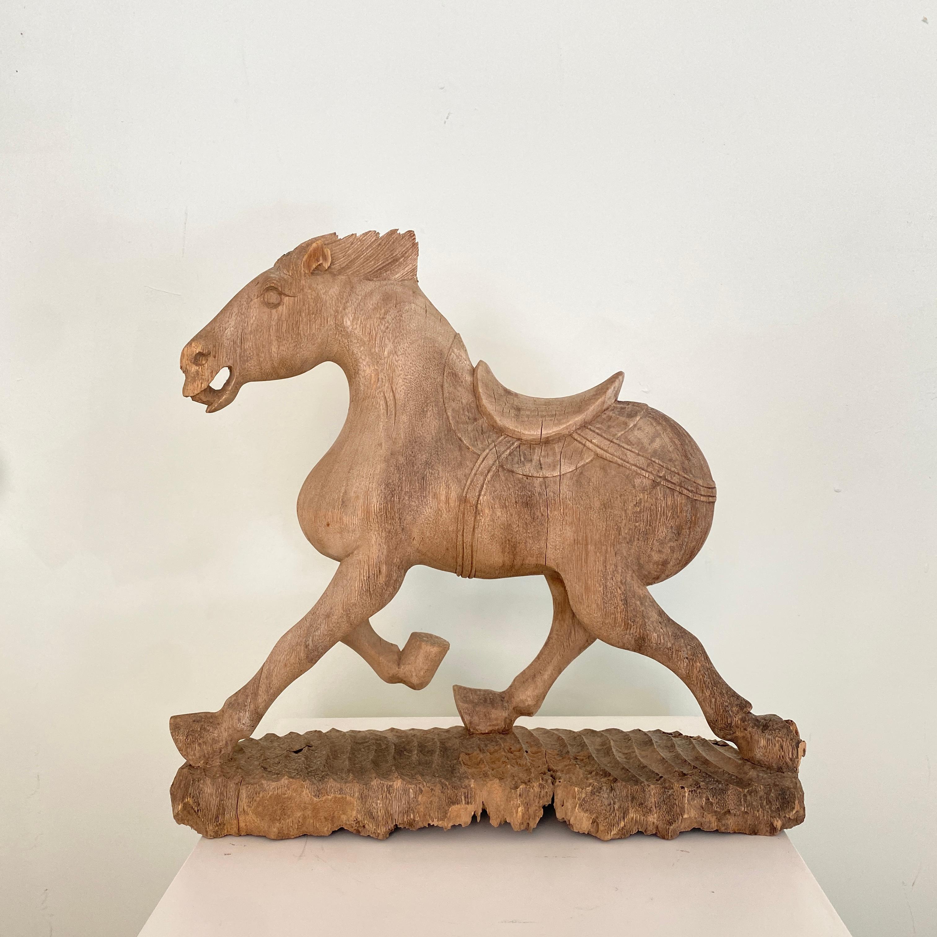 Late 19th Century Wabi Sabi Chinese Carved Wooden Tang Horse, Around 1870 In Good Condition In Berlin, DE