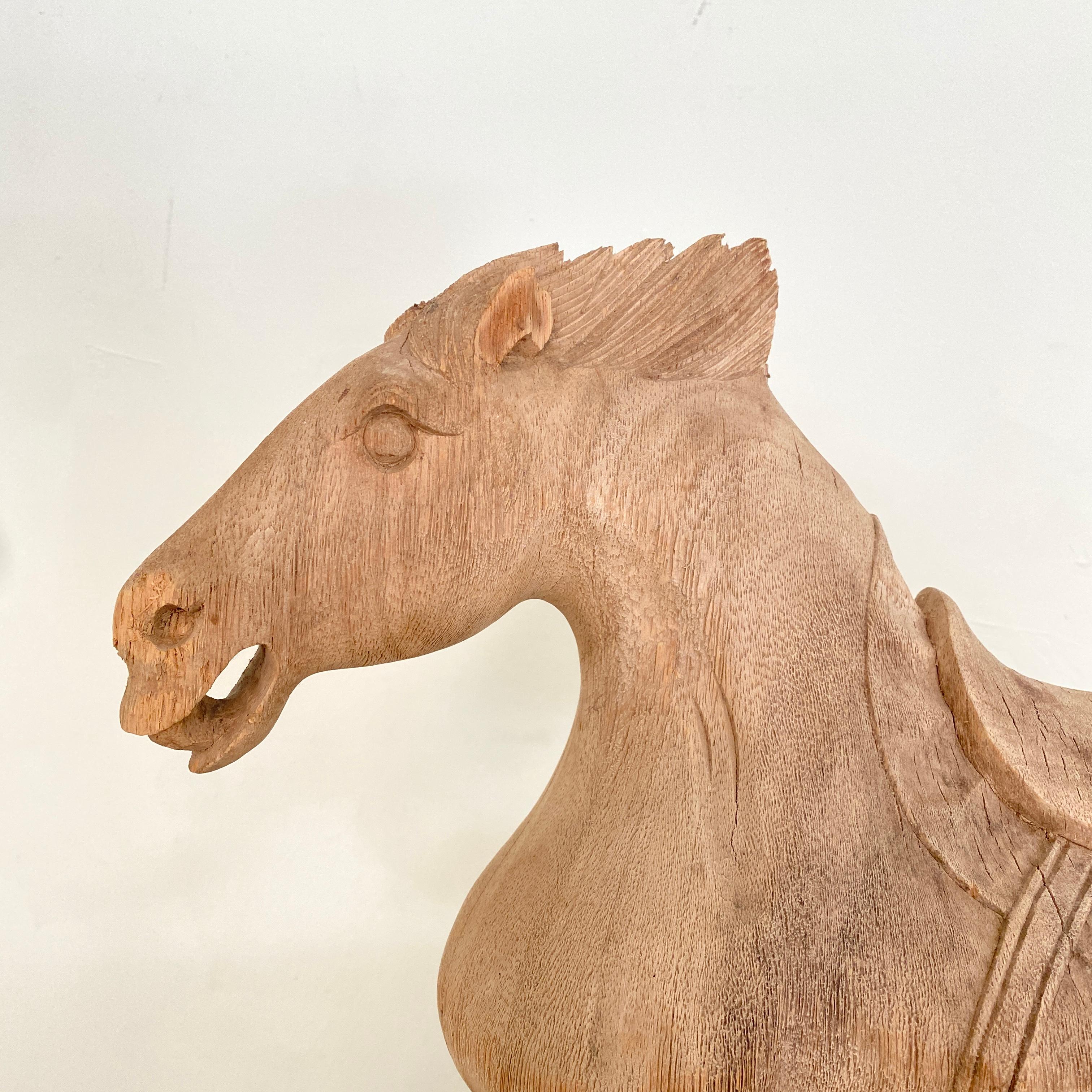 Late 19th Century Wabi Sabi Chinese Carved Wooden Tang Horse, Around 1870 1