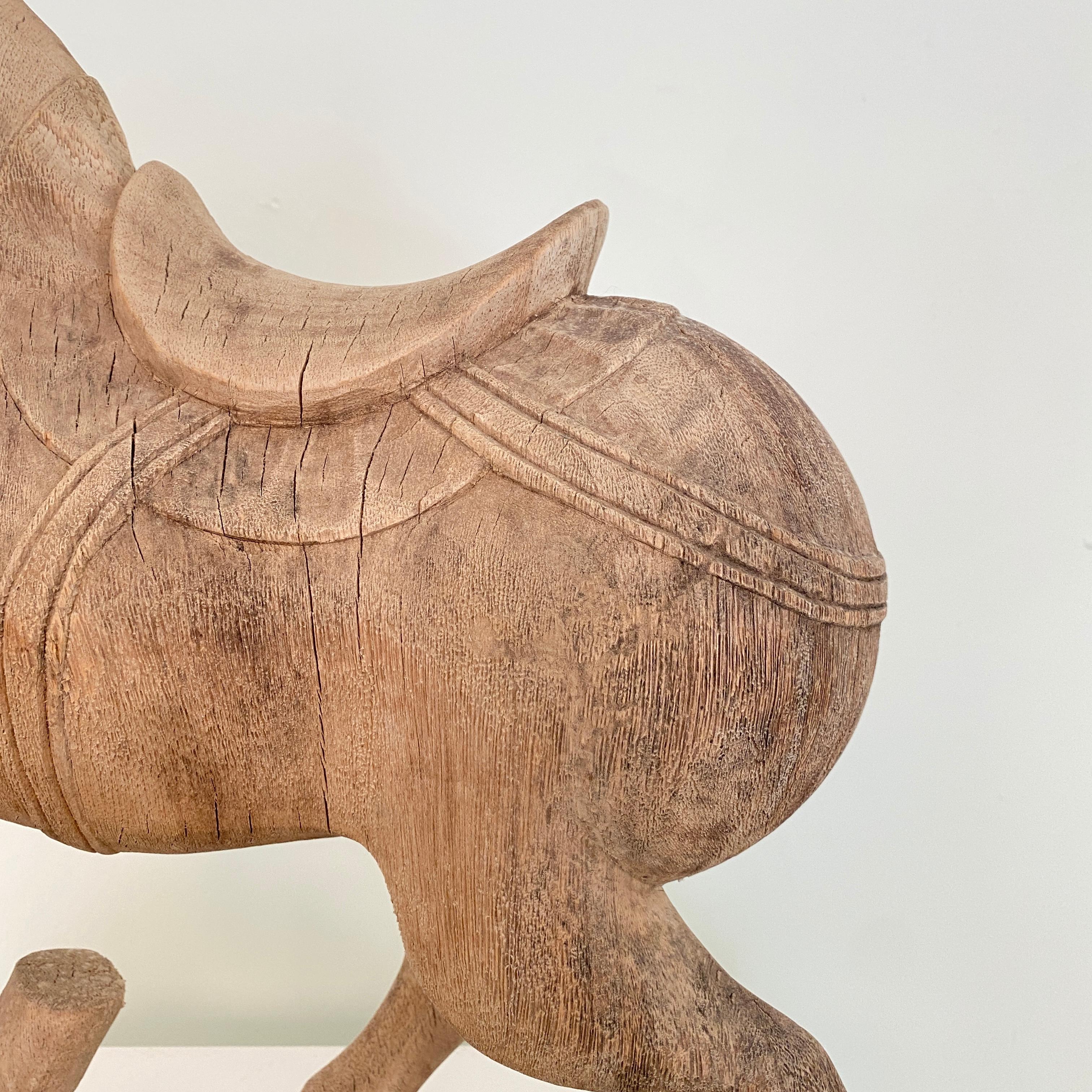 Late 19th Century Wabi Sabi Chinese Carved Wooden Tang Horse, Around 1870 2
