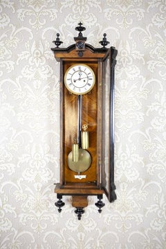 Late-19th Century Wall Clock with Brass Elements in Walnut Case