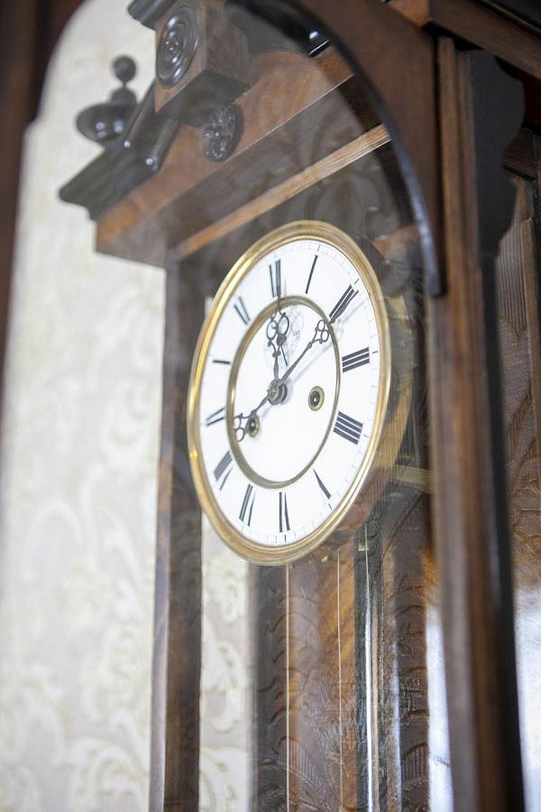 Late-19th Century Wall Clock with Brass Elements in Walnut Case For Sale 3