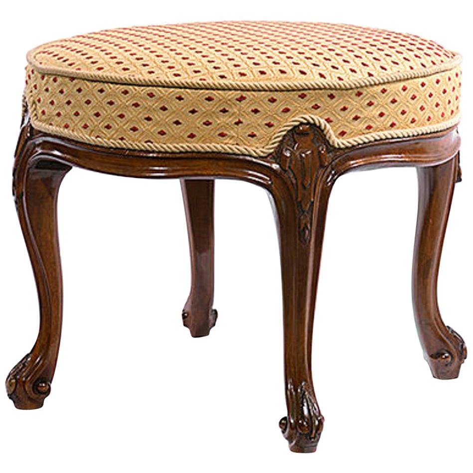 Late 19th Century Walnut Framed Upholstered Circular Stool For Sale at