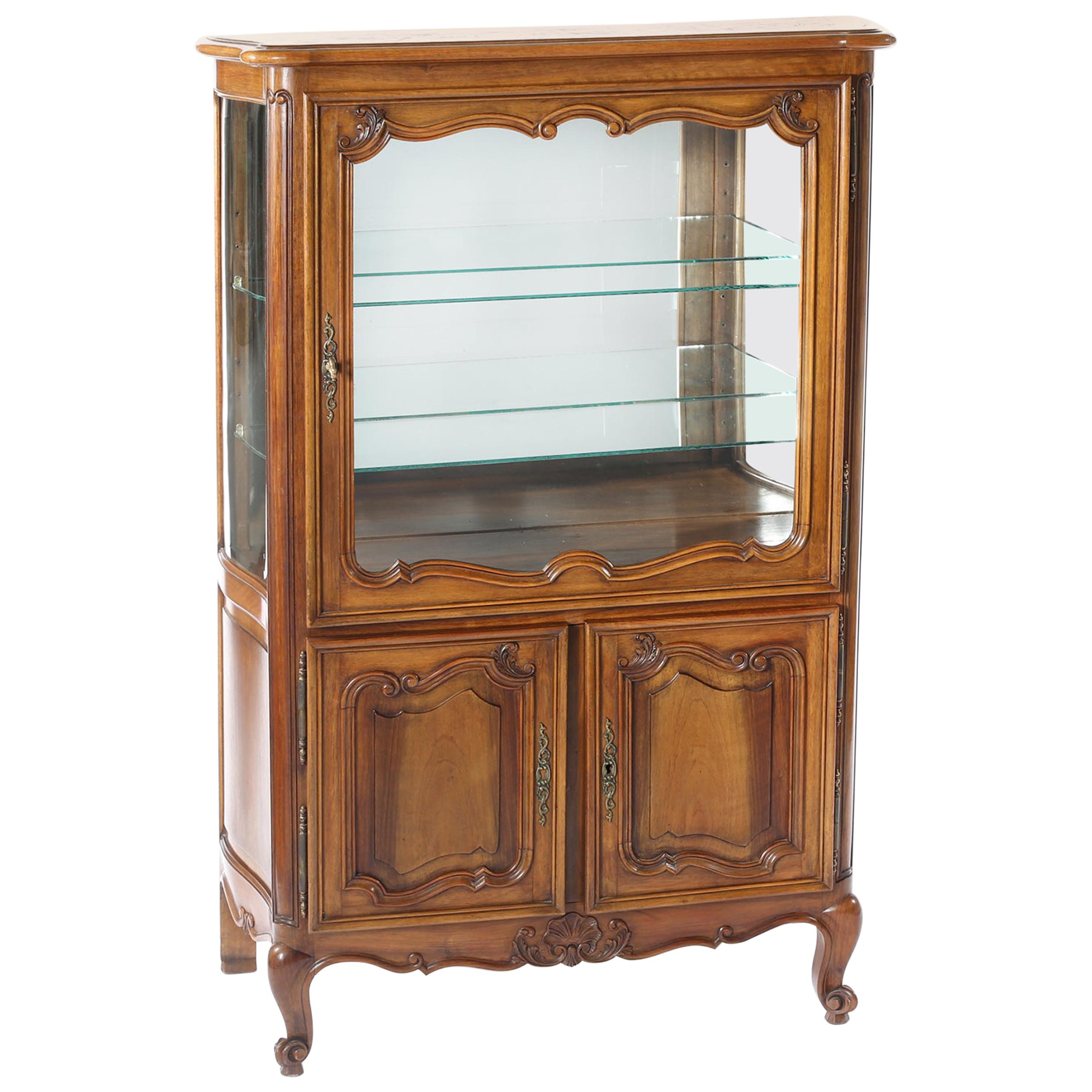 Late 19th Century Walnut / Mirrored Interior China Cabinet For Sale
