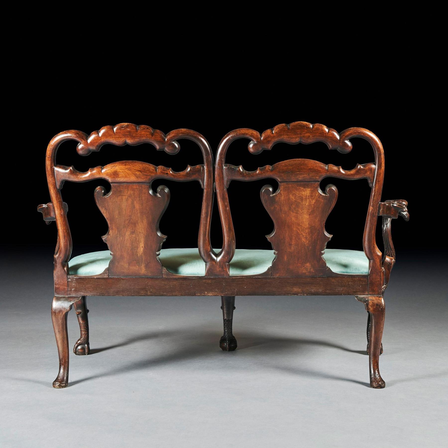 English Late 19th Century Walnut Twin Chair Back Sofa After a George II Design For Sale