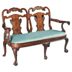 Antique Late 19th Century Walnut Twin Chair Back Sofa After a George II Design