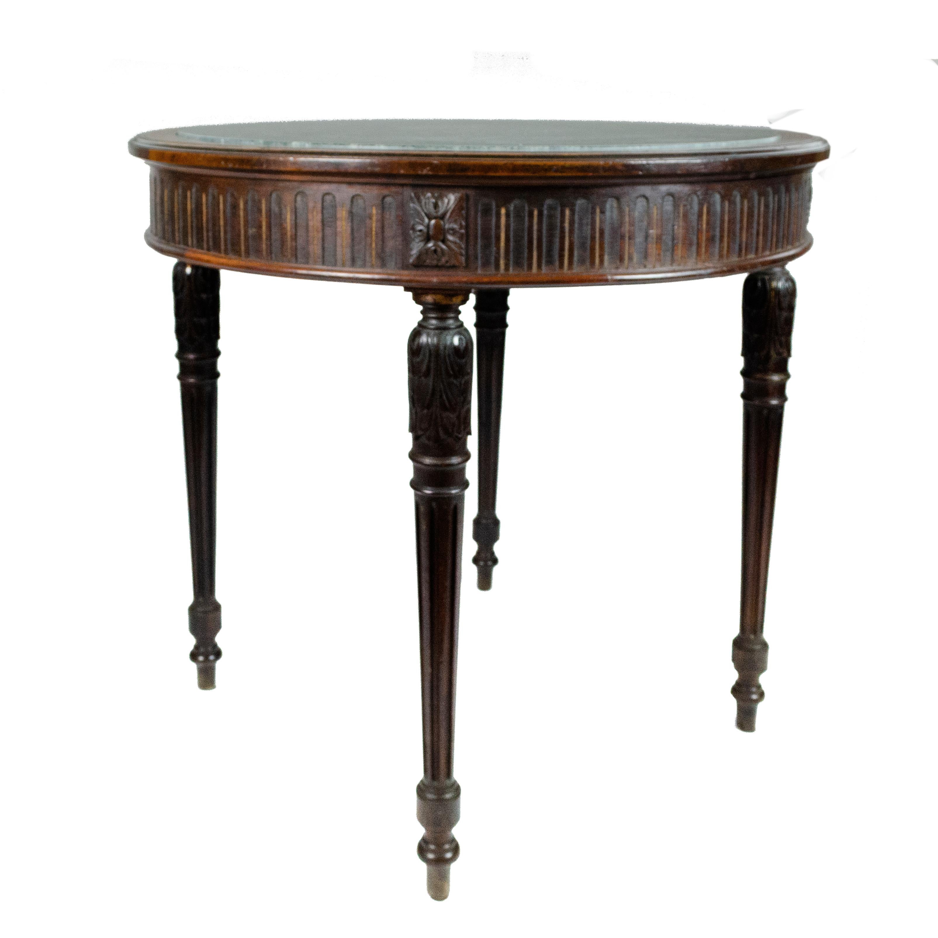 Late 19th Century Walnut Wood Rounded Green Marble Gueridon Small Table 1