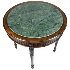 Late 19th Century Walnut Wood Rounded Green Marble Gueridon Small Table