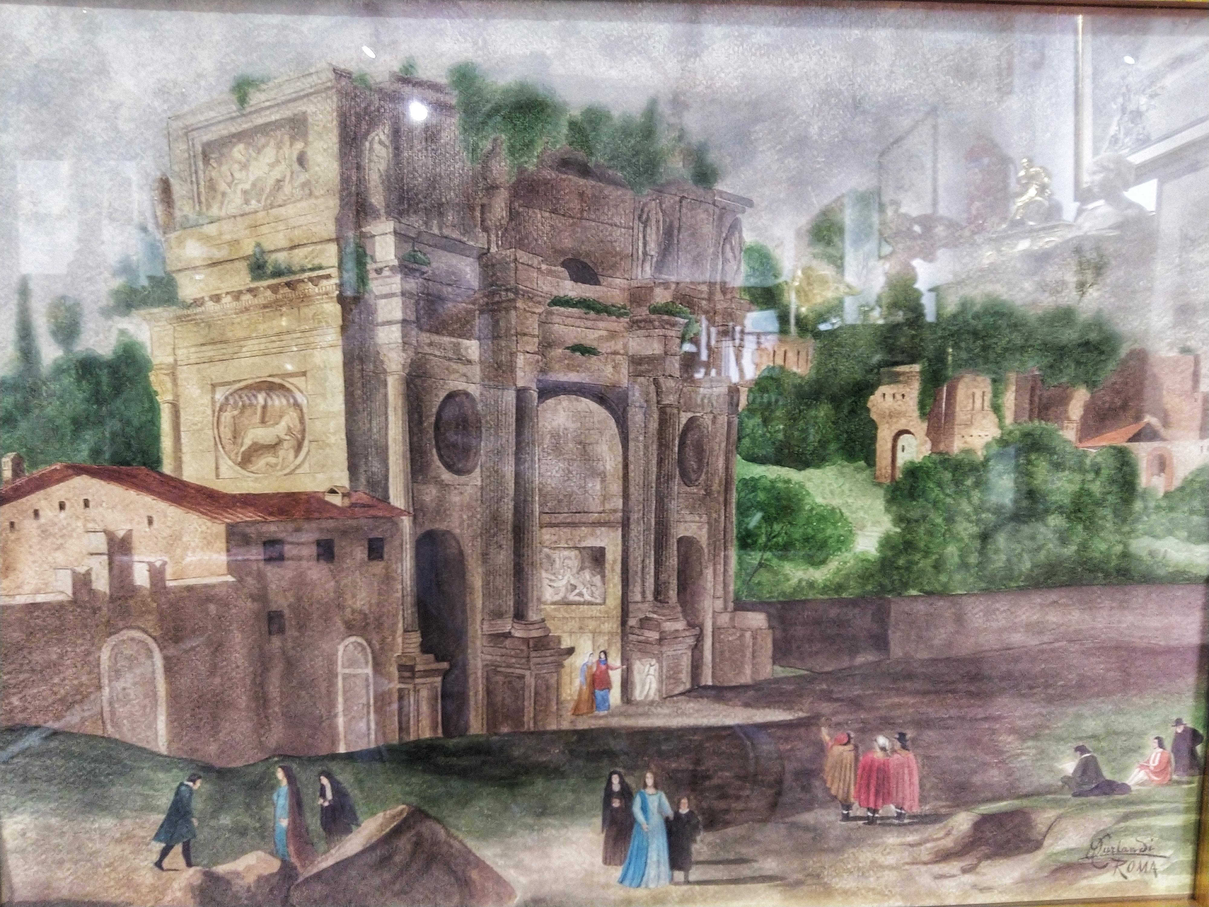 Late 19th Century Watercolor Landscape Arch Imperial Forums in Rome Signed 2