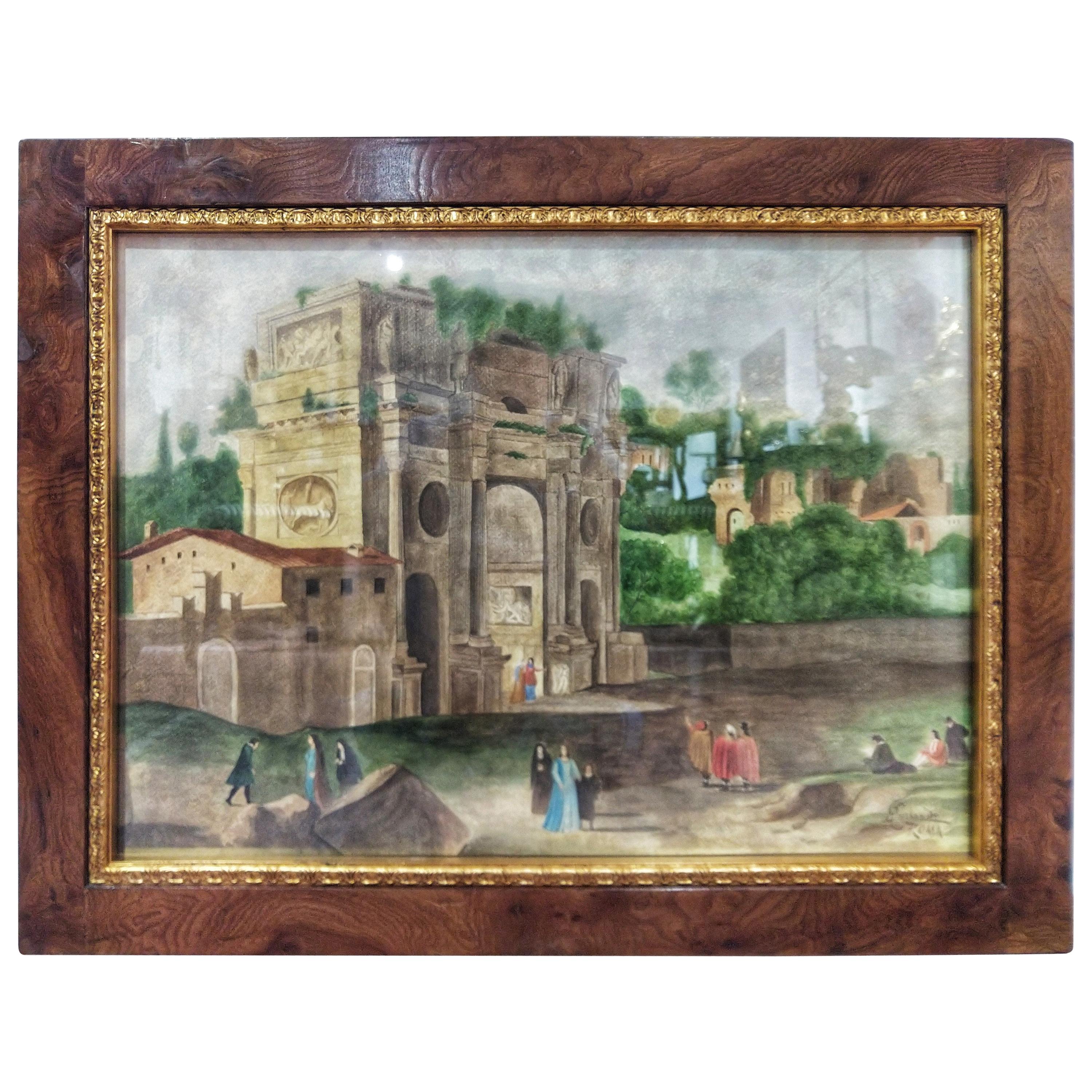 Late 19th Century Watercolor Landscape Arch Imperial Forums in Rome Signed