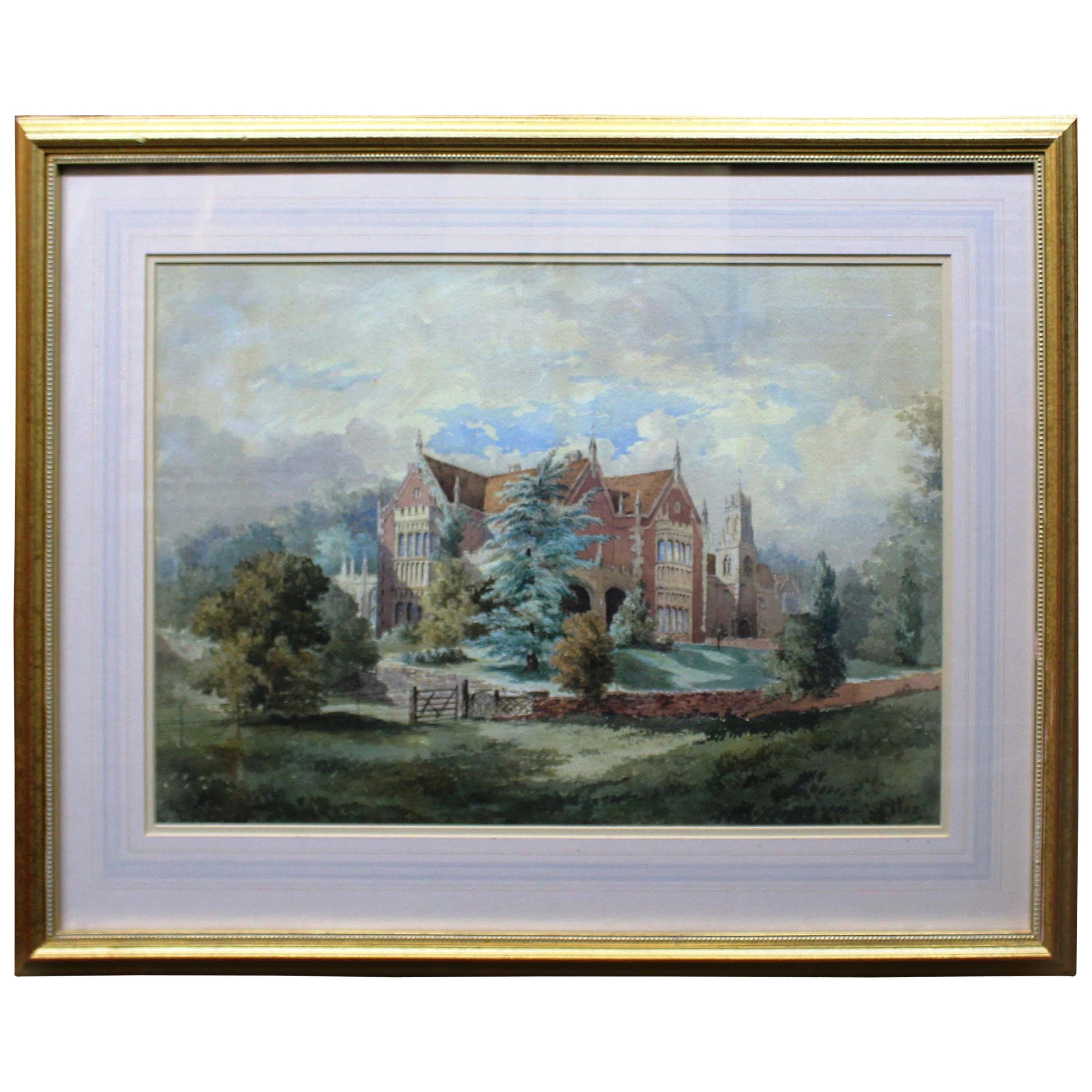 Late 19th Century Watercolor of an English Stately Home For Sale