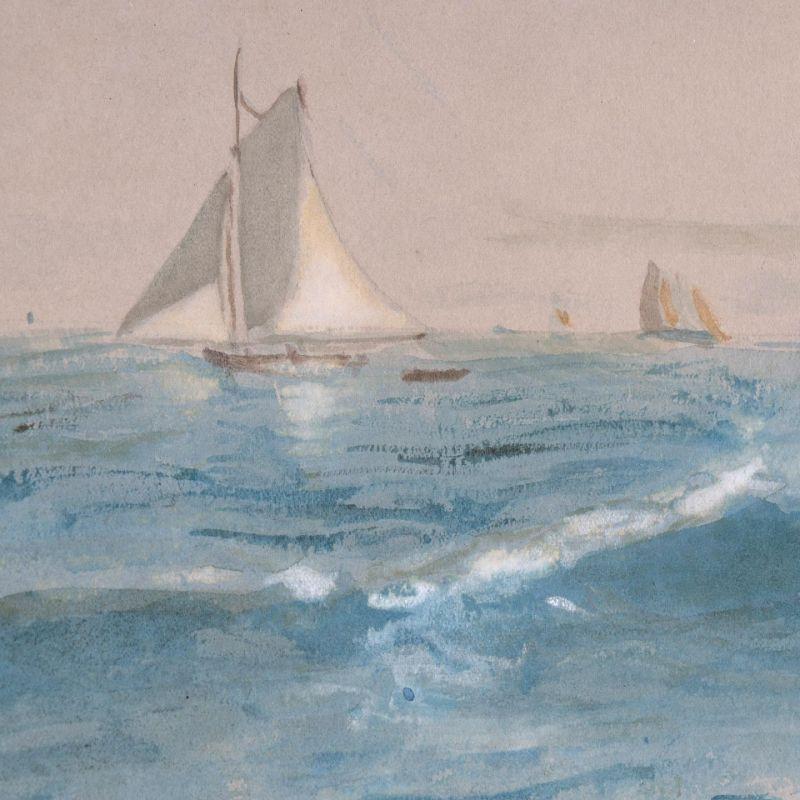 Late 19th Century Watercolor of Sail Boats off the Coast of Maine In Excellent Condition In Kenilworth, IL