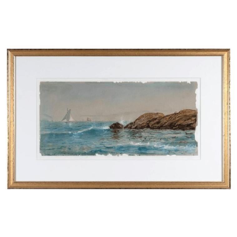 Late 19th Century Watercolor of Sail Boats off the Coast of Maine