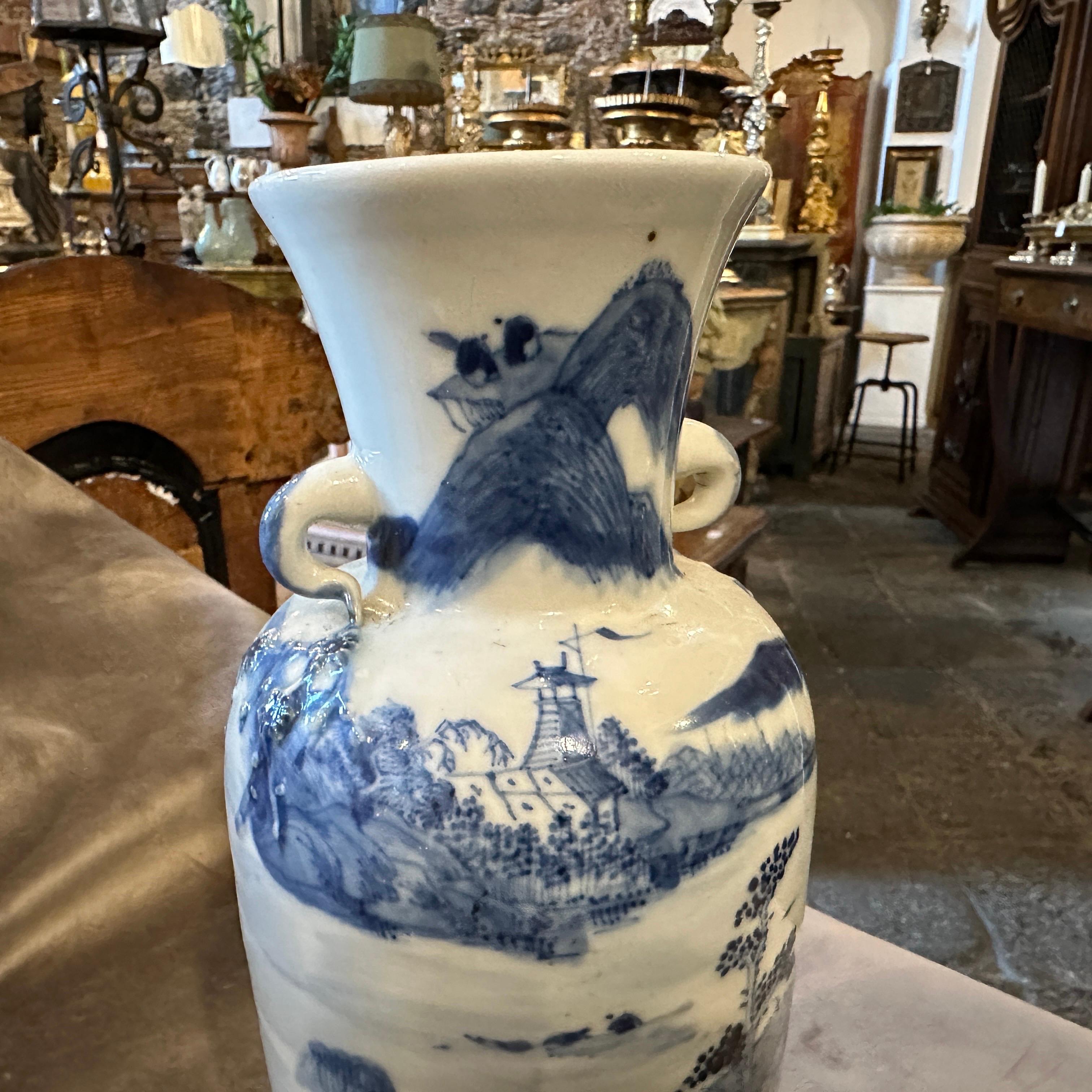 Chinese Export Late 19th Century White and Blue Ceramic Chinese Vase
