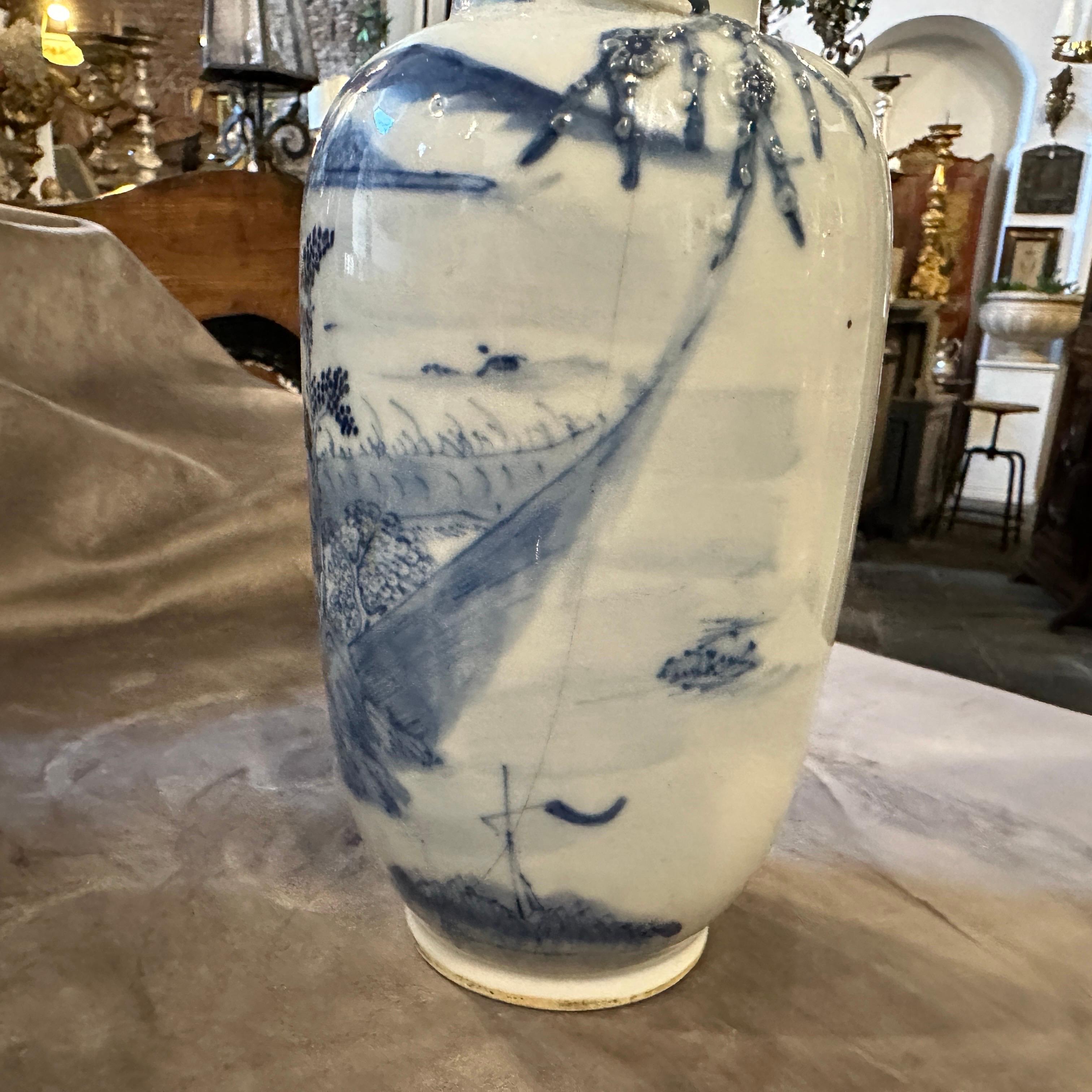 Late 19th Century White and Blue Ceramic Chinese Vase 2
