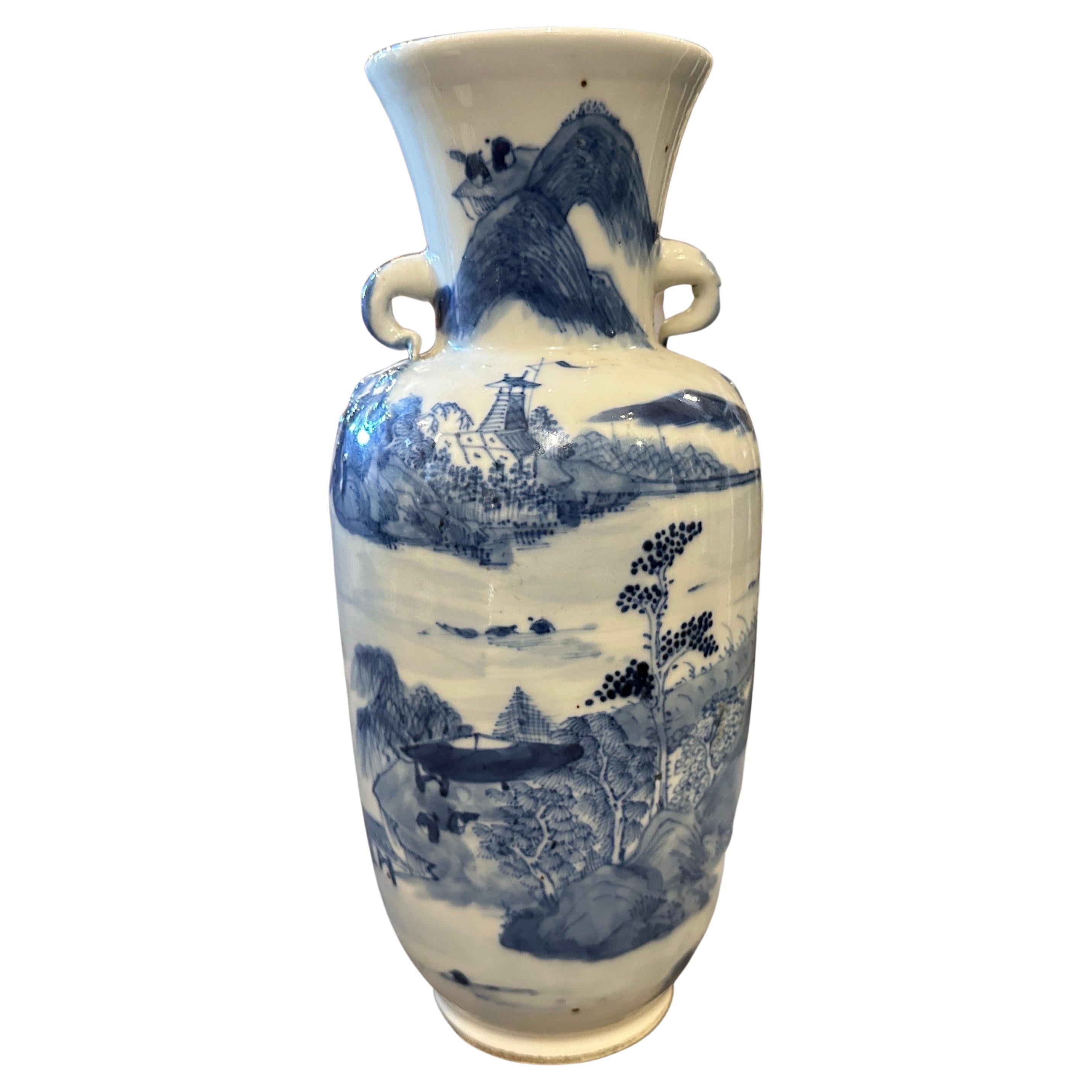 Late 19th Century White and Blue Ceramic Chinese Vase