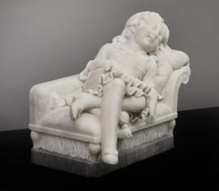 Late 19th Century White Carrara Marble "Dormiente", Inscribed "Prof. Romanelli"