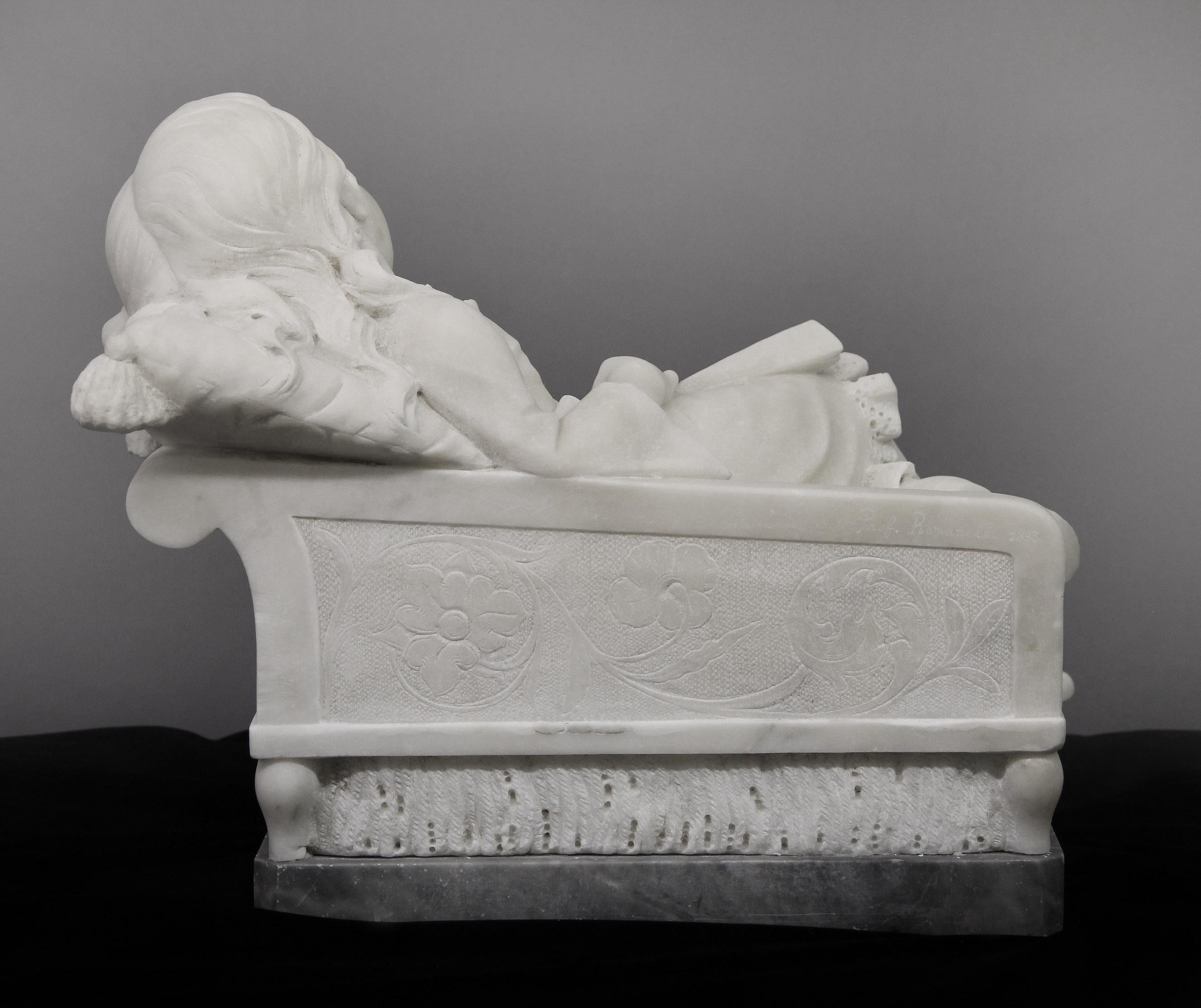 Hand-Carved Late 19th Century White Carrara Marble Entitled 