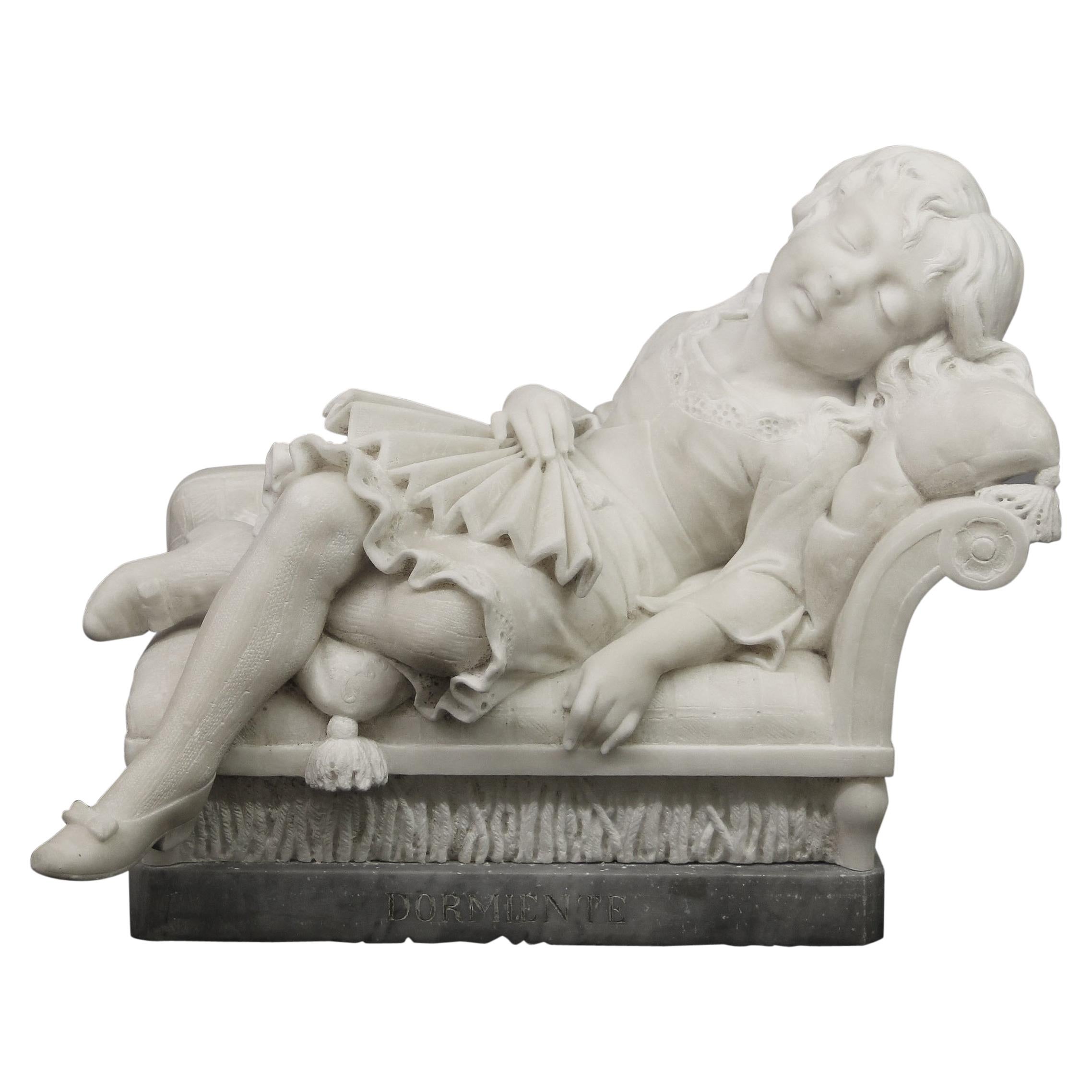 Late 19th Century White Carrara Marble Entitled "Dormiente" by Prof. Romanelli