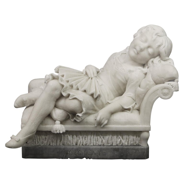 Late 19th Century White Carrara Marble Entitled "Dormiente" by Prof. Romanelli For Sale