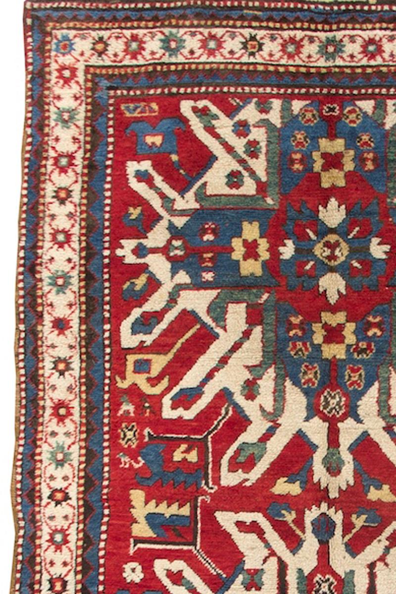 Alfombra Karabagh de águila blanca de finales del siglo XIX sobre fondo rojo rubí en Excelente estado para la venta en San Francisco, CA