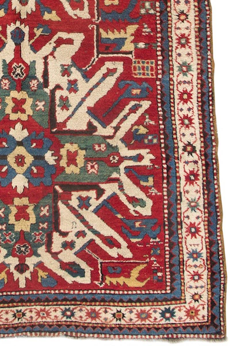Alfombra Karabagh de águila blanca de finales del siglo XIX sobre fondo rojo rubí Lana en venta