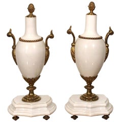 Late 19th Century White Marble Golden Bronze Details Decorative Objects Bookends