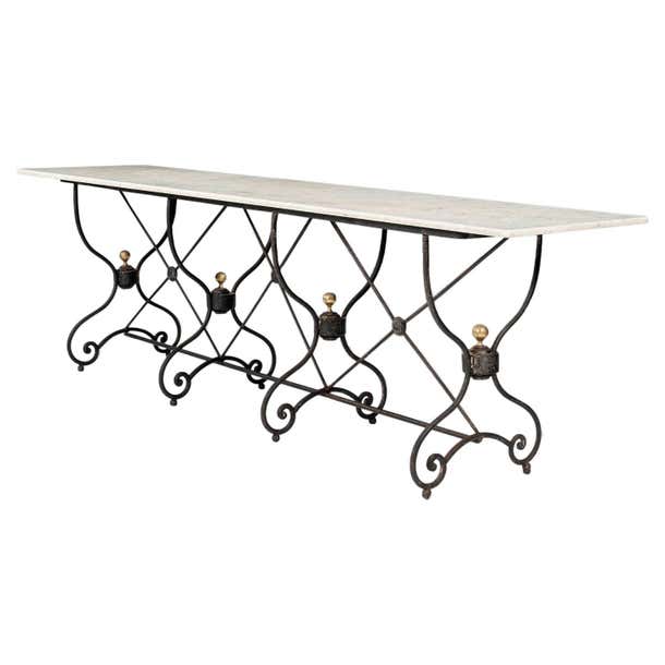 Late 19th Century White Marble Top Table on Scrolled Iron Base For Sale ...