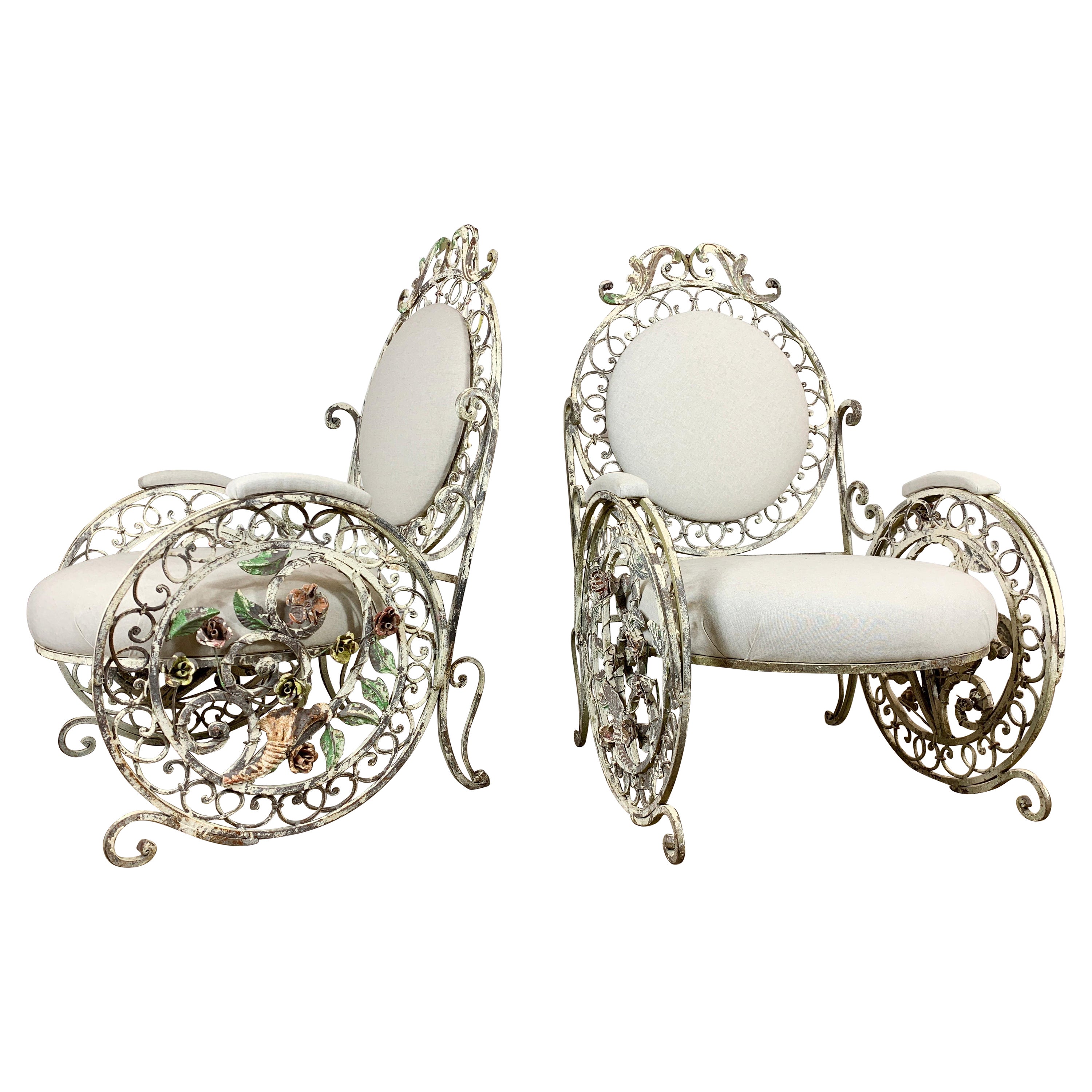 Late 19th Century White Wrought Iron French Chairs