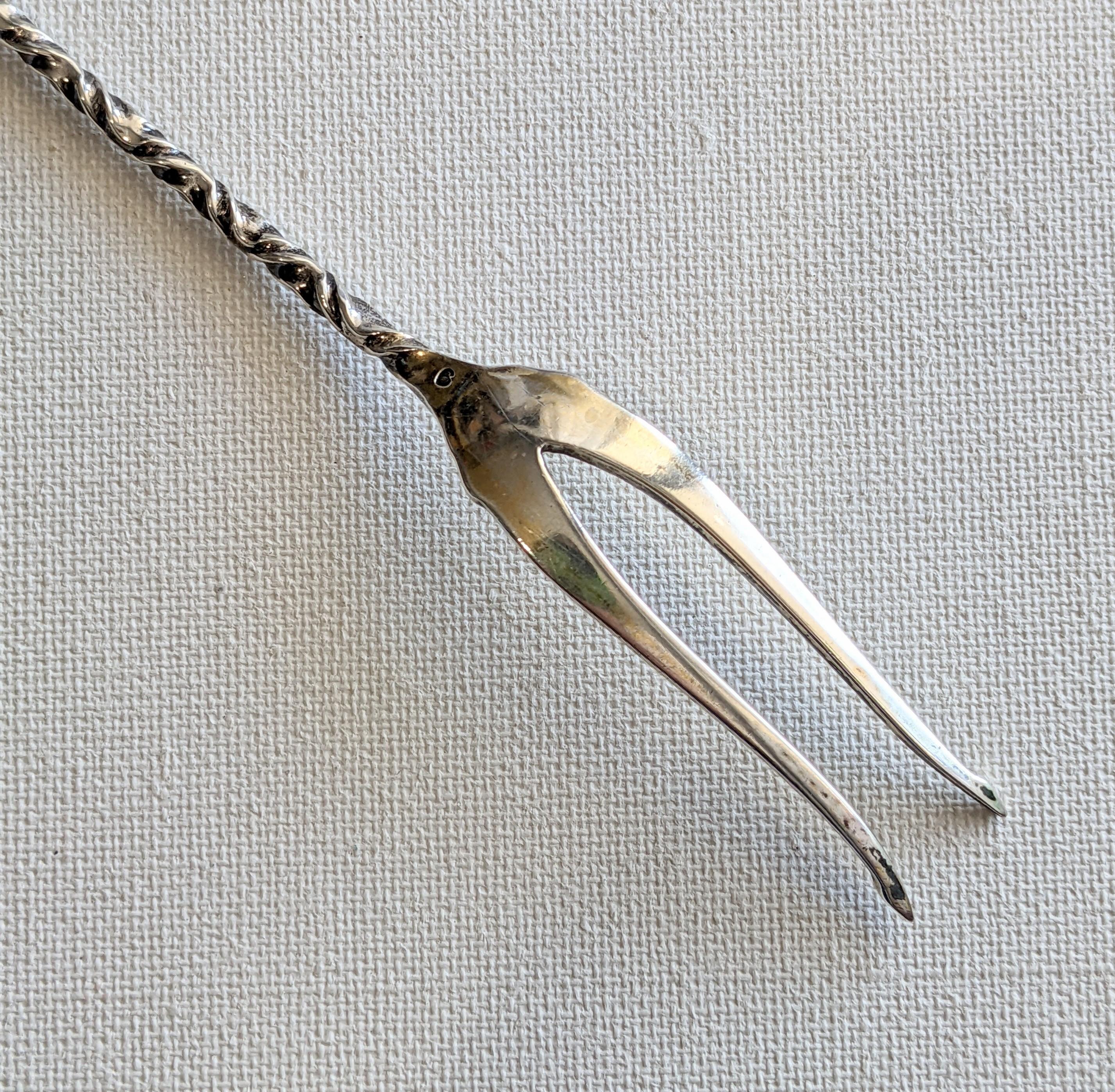 Hammered Late 19th Century Whiting Sterling Olive Fork For Sale
