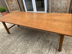 Late 19th Century Wide Elm Square Legged End Stretcher Farmhouse Table