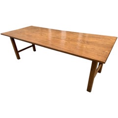 Late 19th Century Wide Elm Square Legged End Stretcher Farmhouse Table