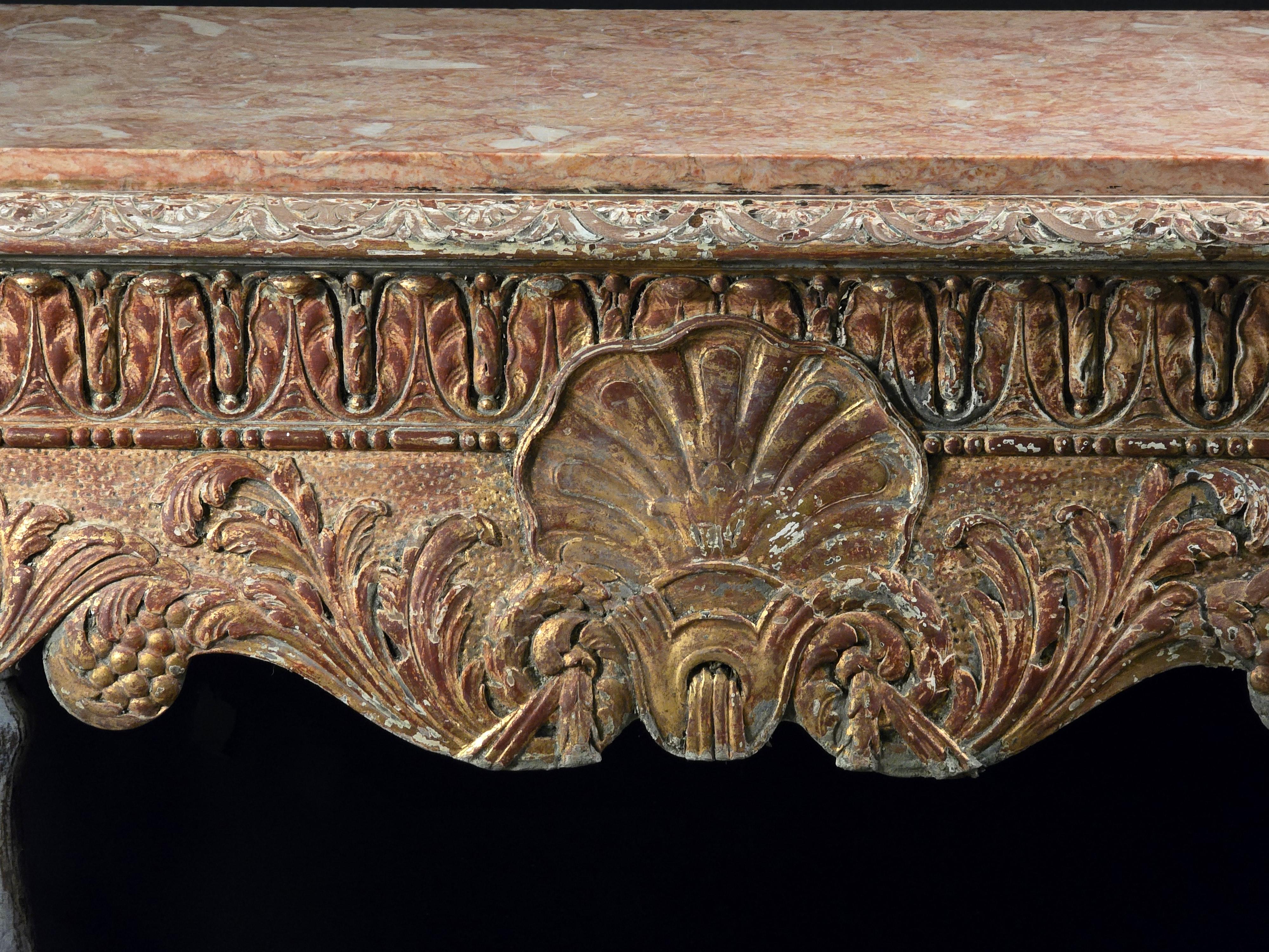 Tavolo consolle in legno dorato in stile William Kent della fine del XIX secolo con piano in marmo in vendita 1