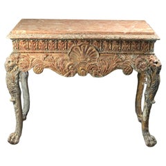 Table console en bois doré avec plateau en marbre, fin du 19e siècle, style William Kent
