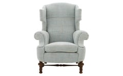 Late 19th Century Wingback Chair Upholstered in Light Blue Hemp Rug