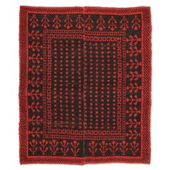 Black and Red Color Alpujarra Spanish Rug, Late 19th Century.