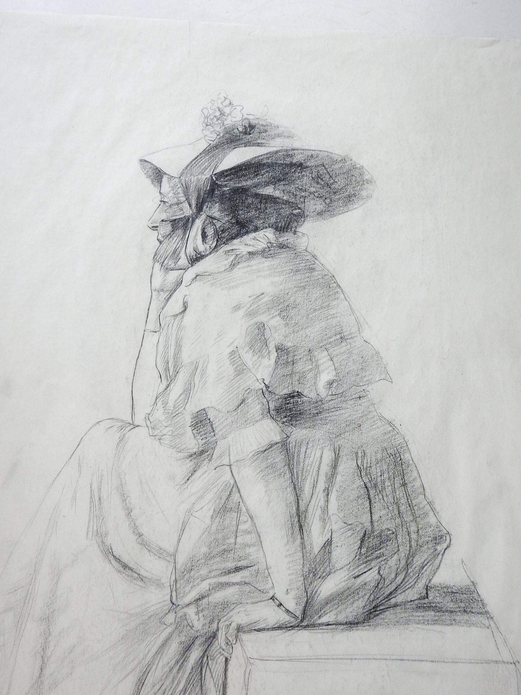 Georgian Late 19th Century Woman in Bonnet Drawing For Sale