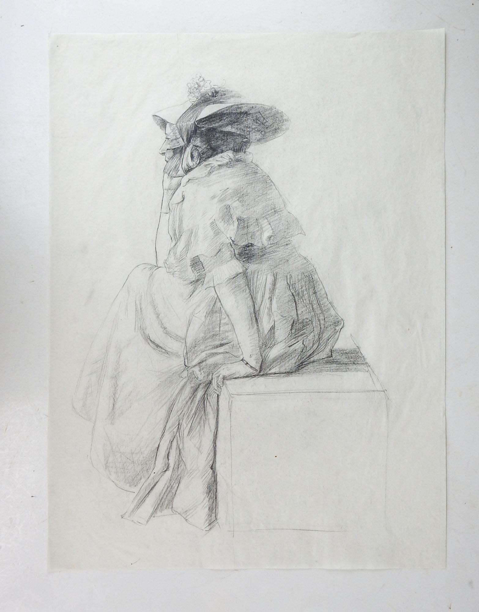 Unknown Late 19th Century Woman in Bonnet Drawing For Sale