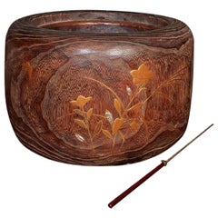 Braciere / Hibachi in Wood e rame della fine del XIX secolo