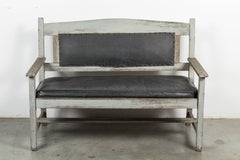 Late 19th Century Wood and Leather Seat Railroad Station Bench
