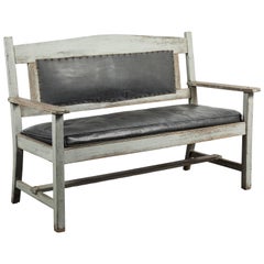 Late 19th Century Wood and Leather Seat Railroad Station Bench