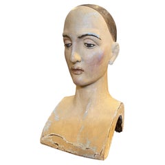 Late 19th Century Wood Painted Italian Bust of a Woman