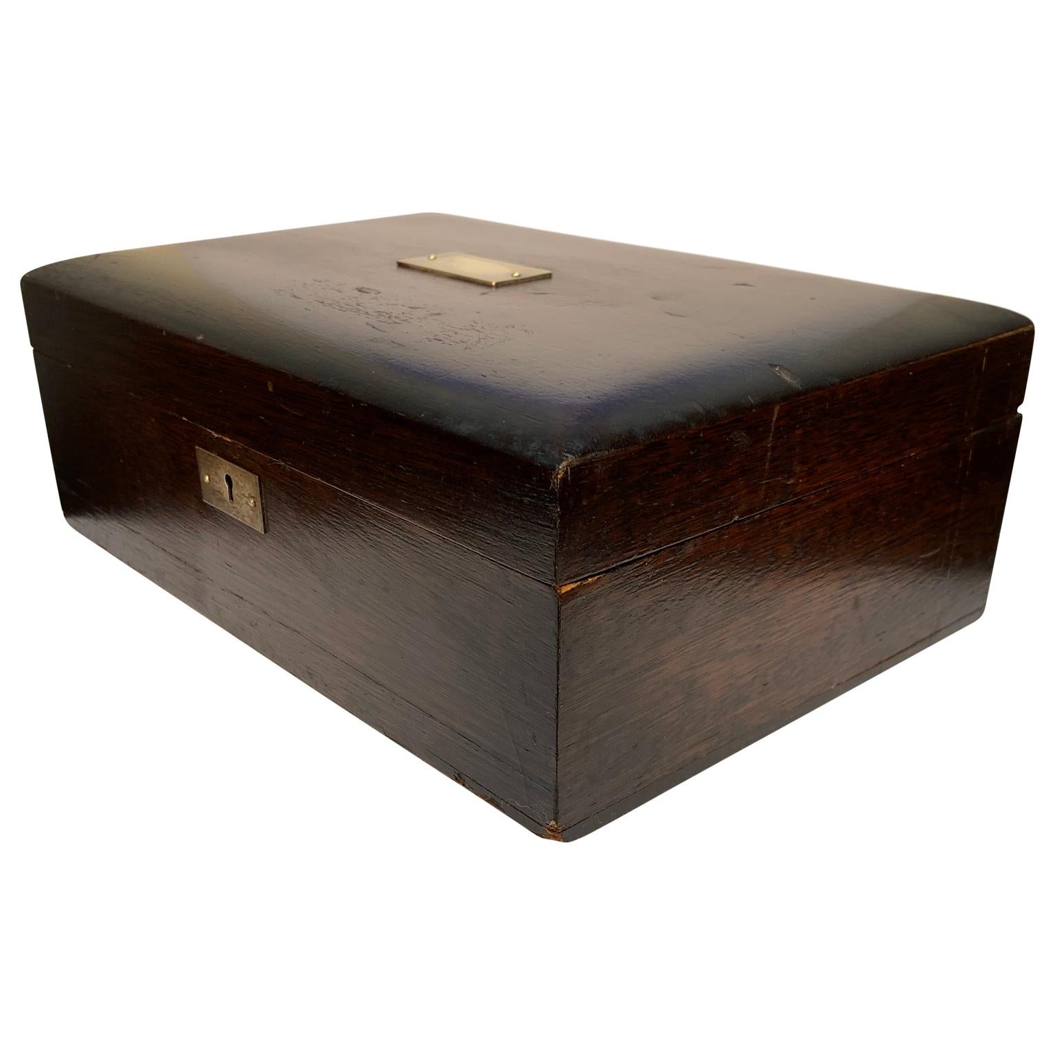 Late 19th Century Wooden Box with Polished Zinc Insert and Brass Plaque In Good Condition In Haddonfield, NJ