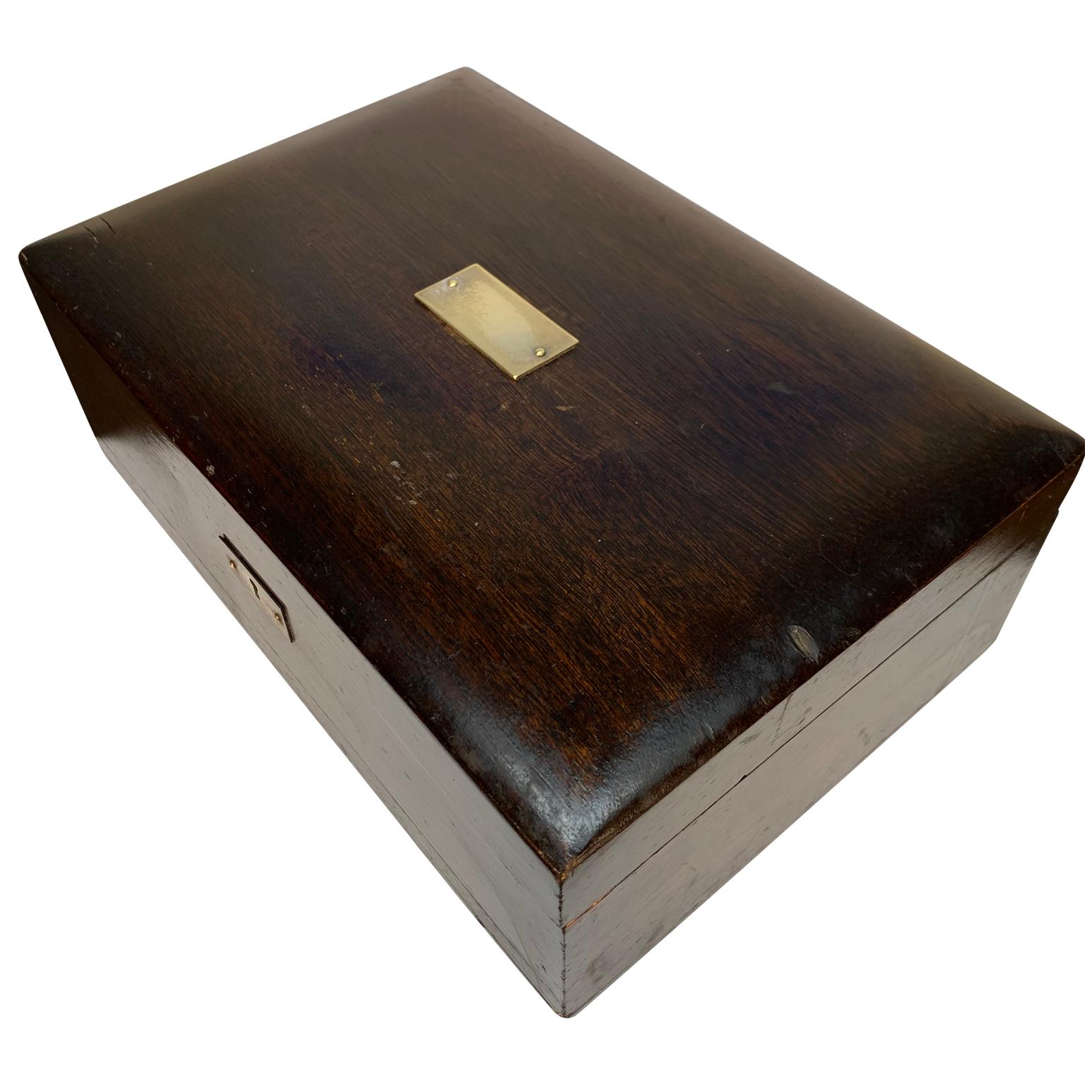 Late 19th Century Wooden Box with Polished Zinc Insert and Brass Plaque 1