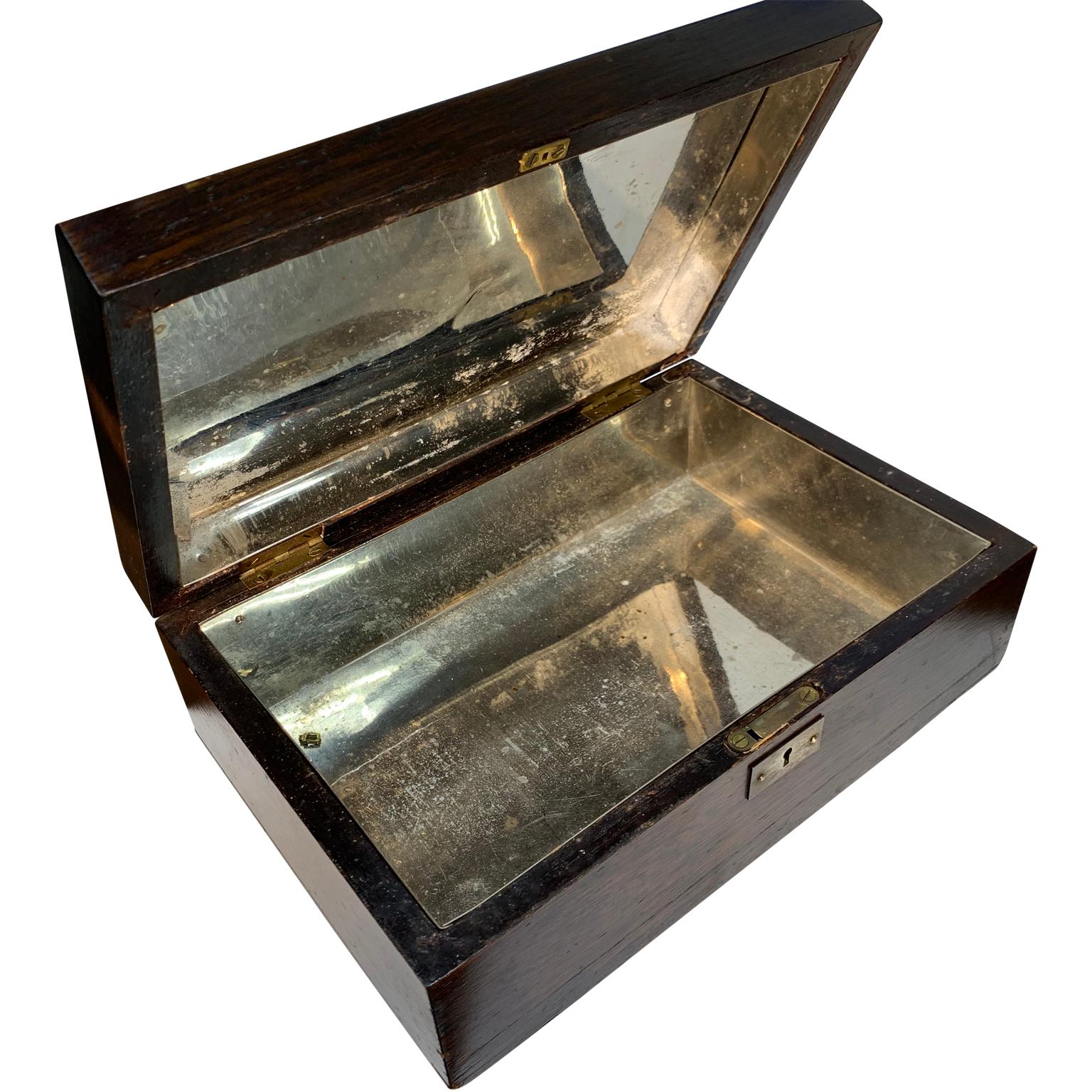 Late 19th Century Wooden Box with Polished Zinc Insert and Brass Plaque 2