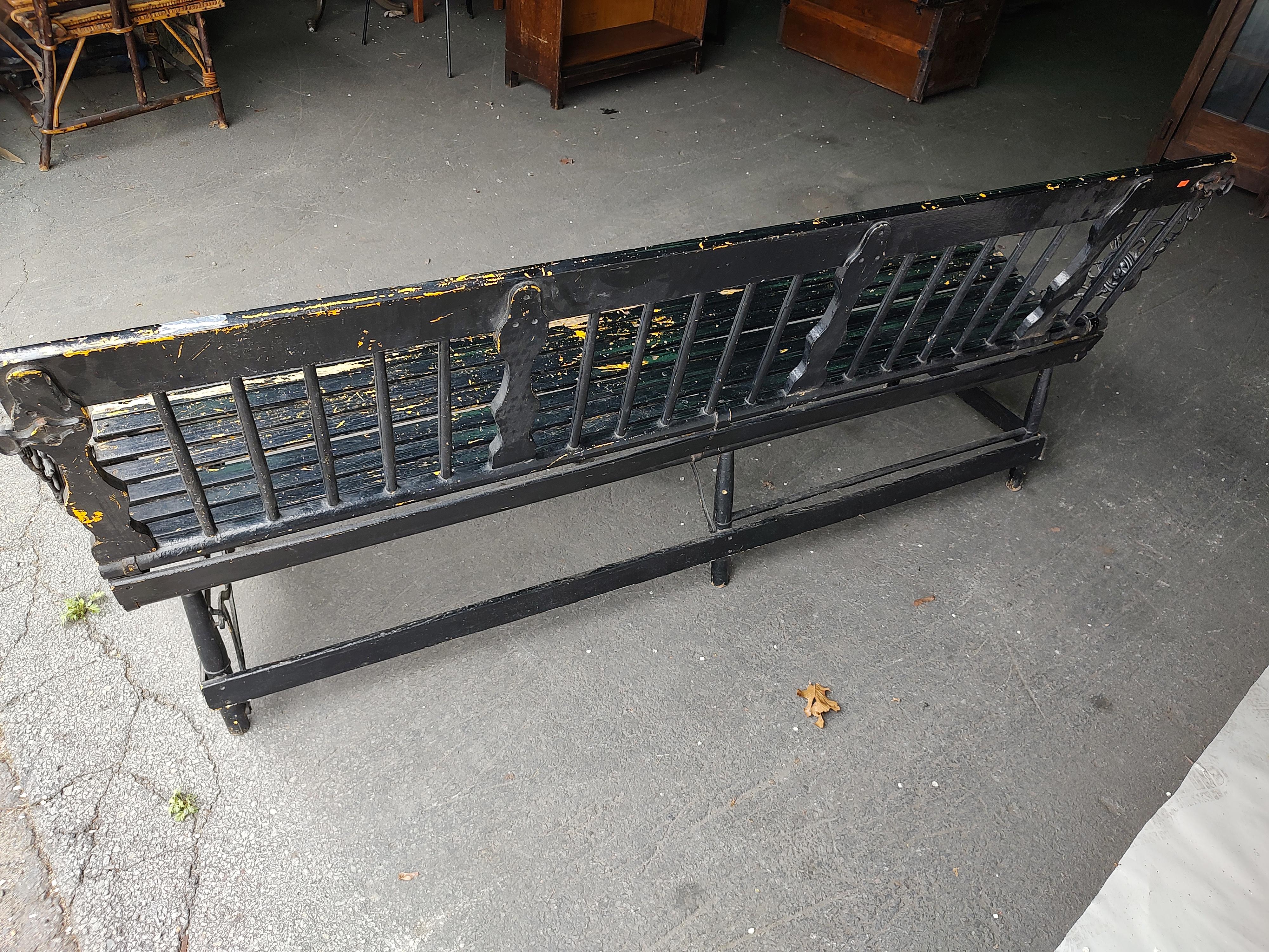 Late 19th Century Wooden Foldup Train Station Bench Seat For Sale 1