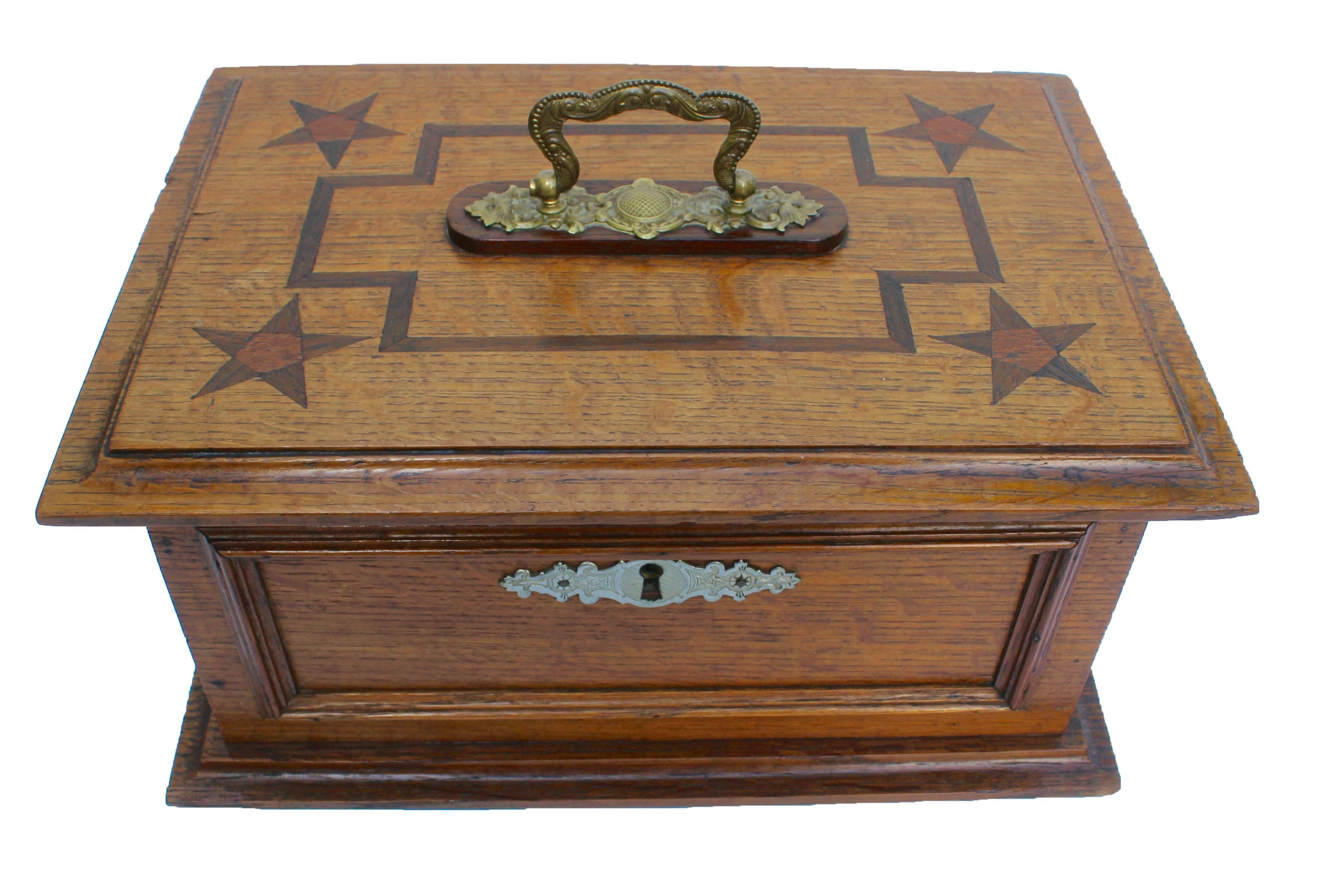 Hand-Crafted Late 19th Century Wooden Oak Box with Inlay Works, Austria, circa 1890